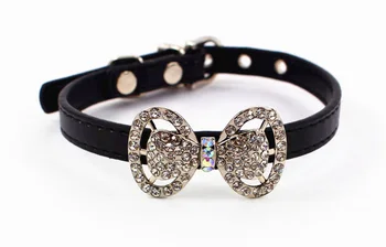

10pcs pet dog cat fashion colorful diamond bowknot collar doggy PU leather collars puppy necklace accessories pets products XS S