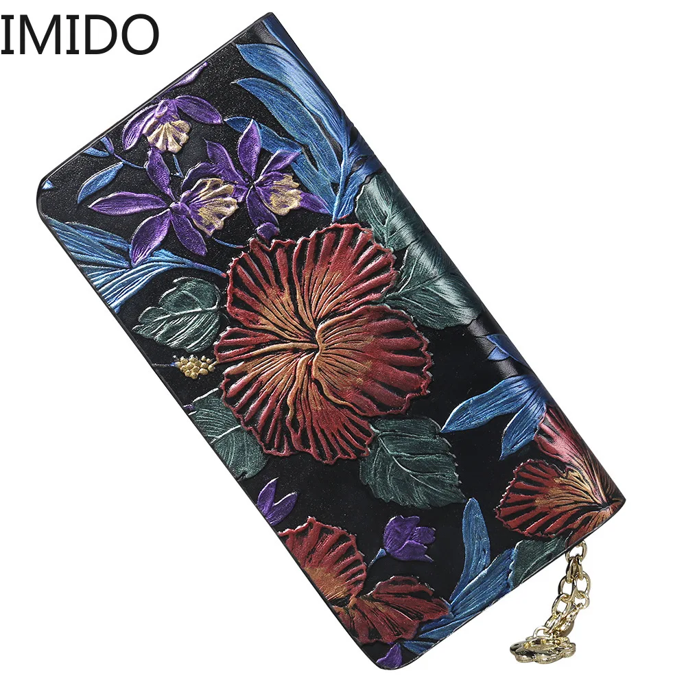 

IMIDO New Wallet National Wind Women Hand-held Bag Large Capacity Zipper Wallet Designer Wallets Famous Brand Women Wallet 2019