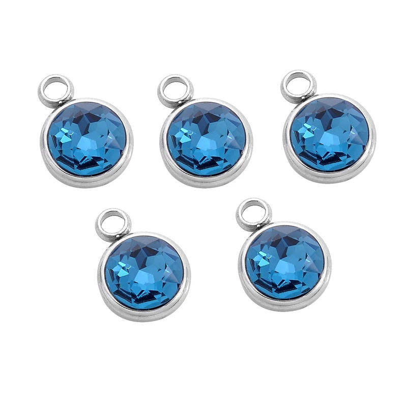 

5pc Stainless Steel Charms Pendant Blue Birthstone For Jewelry DIY Making Necklace Accessoreis 2019 New Trendy 14x10mm