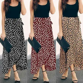 

2019 New Hot Summer Fashion Latest Women's Leopard Print Wrap over Aysmmetric Skirt Sashes High Waist Long Maxi Sexy