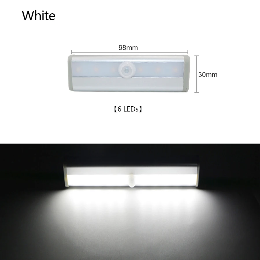 Универсальная светодиодная подсветка под шкаф, магнитный светильник с детектором движения, работающий от батареи, для шкафа, кухни, спальни - Испускаемый цвет: 6 LEDs Cold White