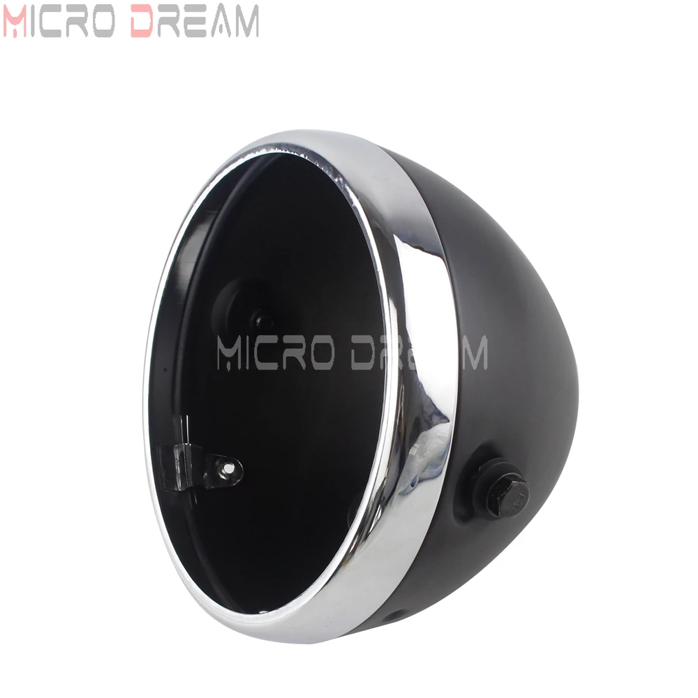 

Motorcycle 7 inch LED Headlight Housing for Harley Cafe Racer Kawasaki Honda 7'' Headlamp Shell Bucket w/ Chrome Trim Ring