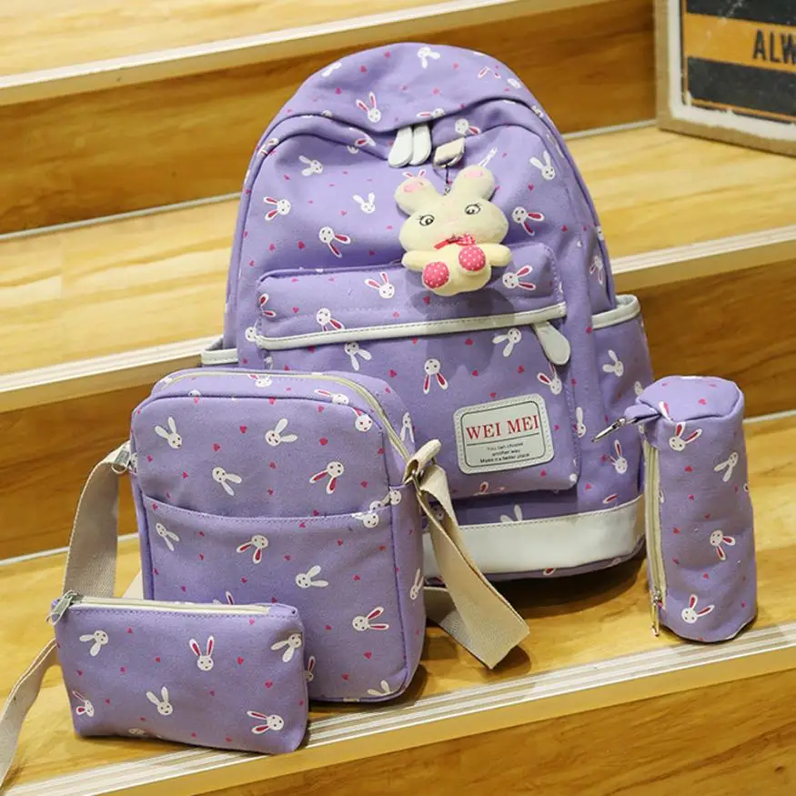 MOLAVE рюкзак высокое качество холст 4 комплекта для женщин девушка кролик животные Путешествия плеча школьная сумка рюкзак ноутбук JAN4 - Цвет: purple