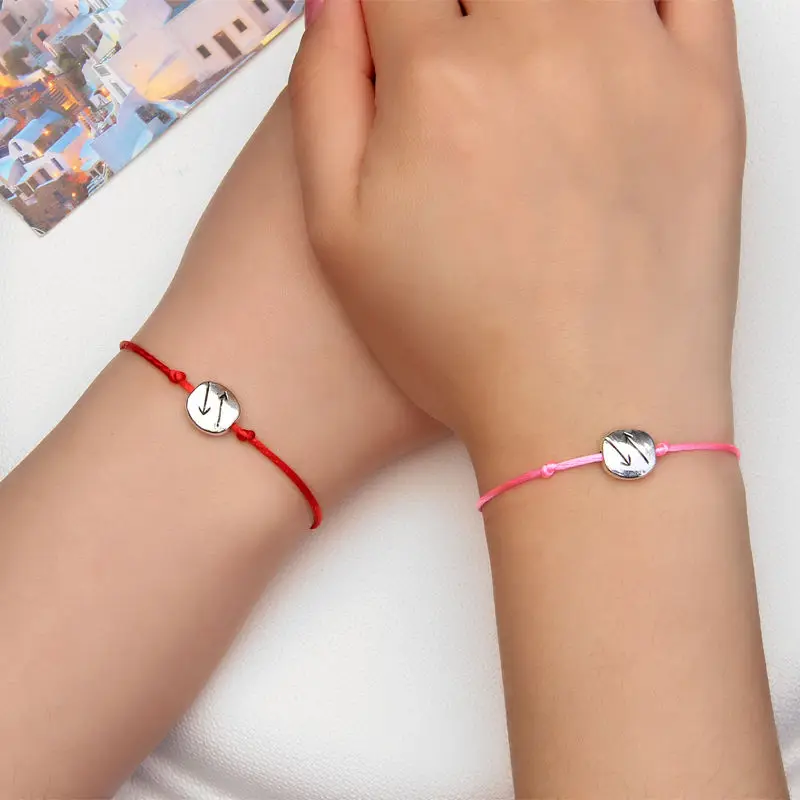 

2 pieces/set Metal Charm Distance Bracelet Red String Braiding Couple Men Women Wish Bracelets
