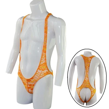 

2019 hot Men's Lace Crotch open Man Bodysuit Leotard Soft Underwear Shapers thong bodysuit men