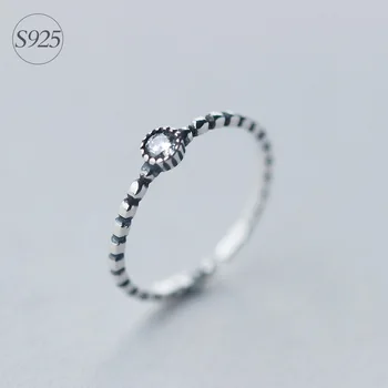 

Real. 925 Sterling Silver jewelry Roped White solitaire CZ Round thin Ring Adjustable size GTLJ941