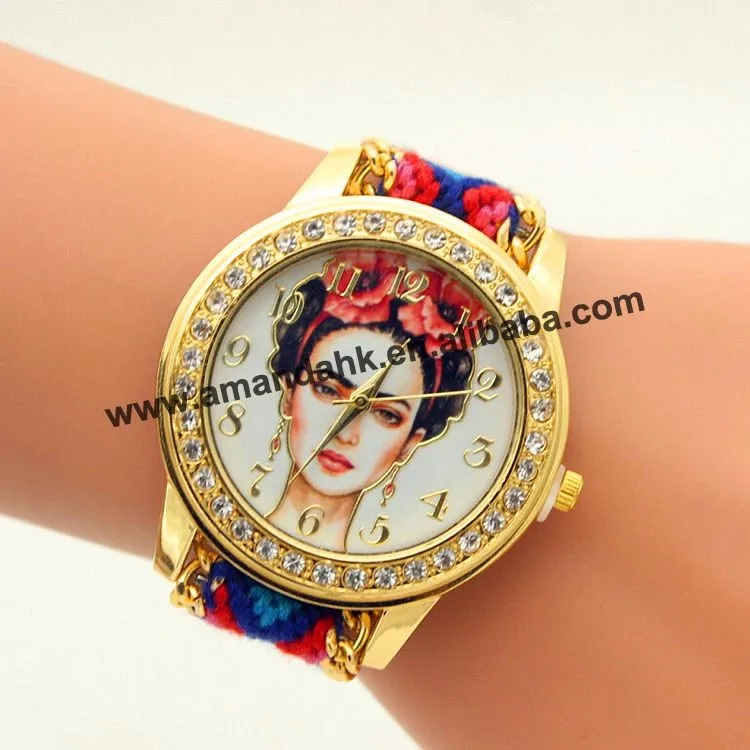 Модные женские кварцевые часы с цветочным принтом для девушек, повседневные наручные часы с плетеным ремешком