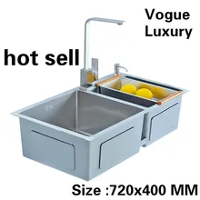 Vogue мини кухня ручная раковина двойной паз общая стирка овощи еда класс 304 нержавеющая сталь 72x40 см