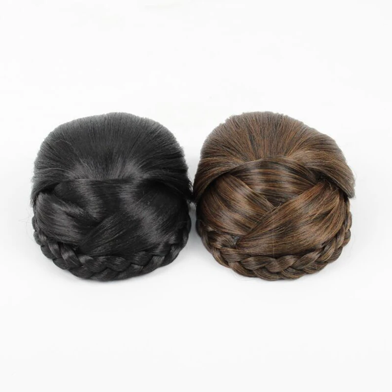 Tanie Czarne plecione włosy Clip In Bun Chignon Hairpiece Donut Roller Bun Hairpiece sklep