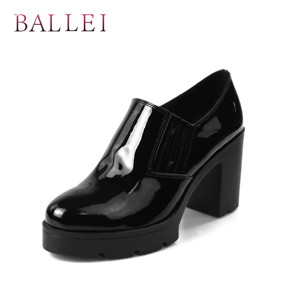 

Basic Woman Luxury Pumps High Quality Genuine Leather Round Toe Soft Platform Square Heel Shoes Solid Slip-on Pumps D94