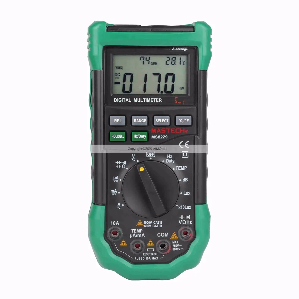 

MASTECH MS8229 Auto Range LCD Backlight DMM Digital Multimeters w/ Noise Illumination Temperature & Humidity Tester