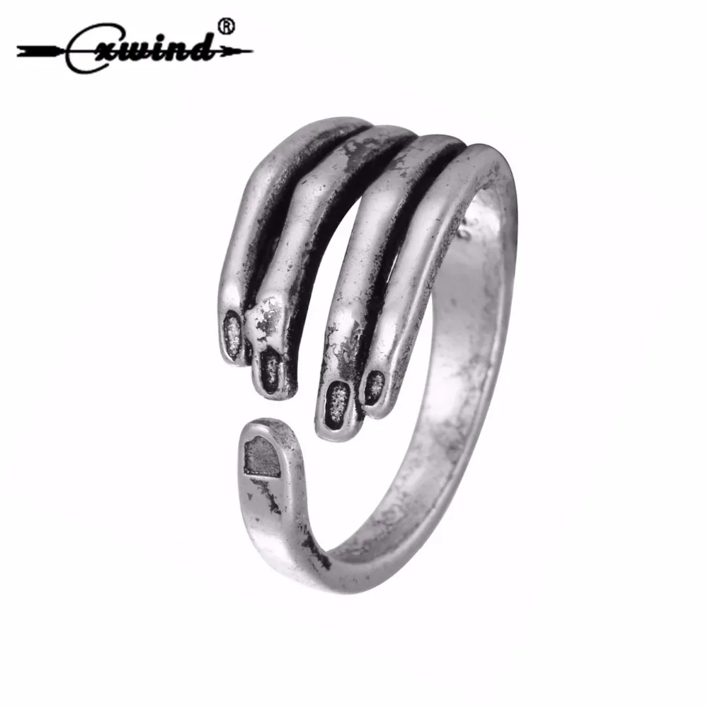 Cxwind Creative Punk Midi Retro Skull Skeleton Ring Antique Silver Hand Finger Ring For Women Jewelry Open Nail Rings Bijoux