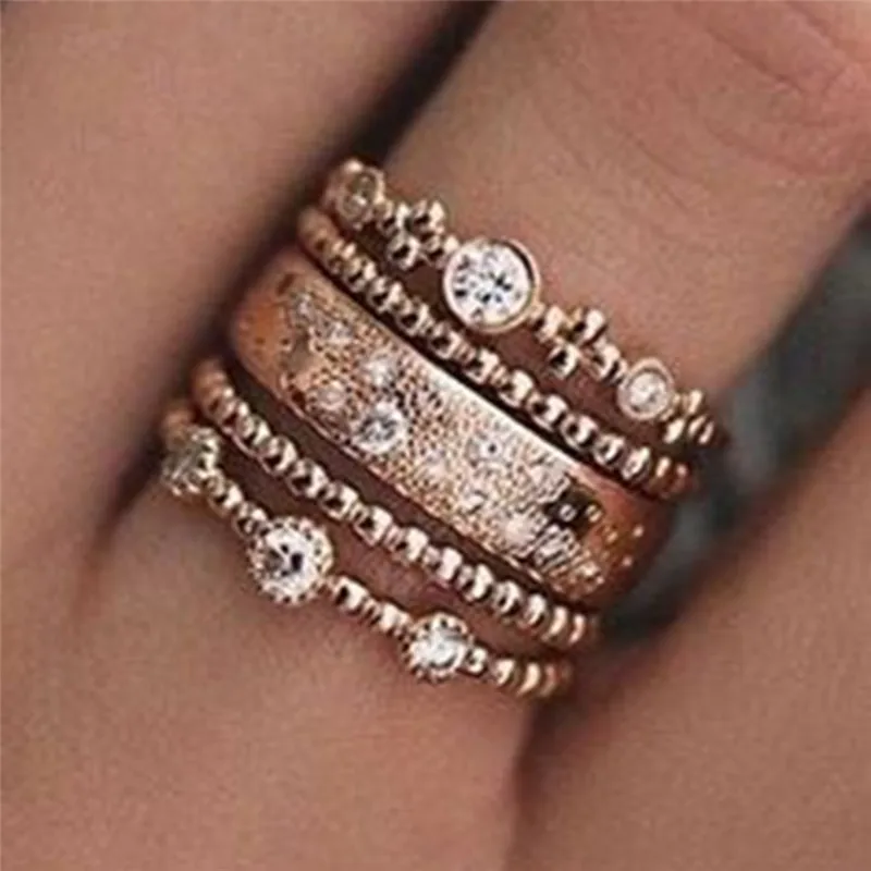 Vintage Mechanical Crystal Rings for Women Ethnic 5pcs/Set Elegant Party Wedding Ring Size 6 7 8 9 10 Jewelry | Украшения и