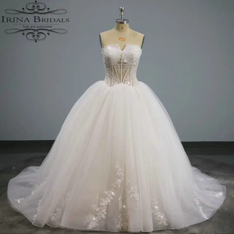 

abito lungo cerimonia donna Off Shoulder Lace Appliqued See Through Wedding Dress
