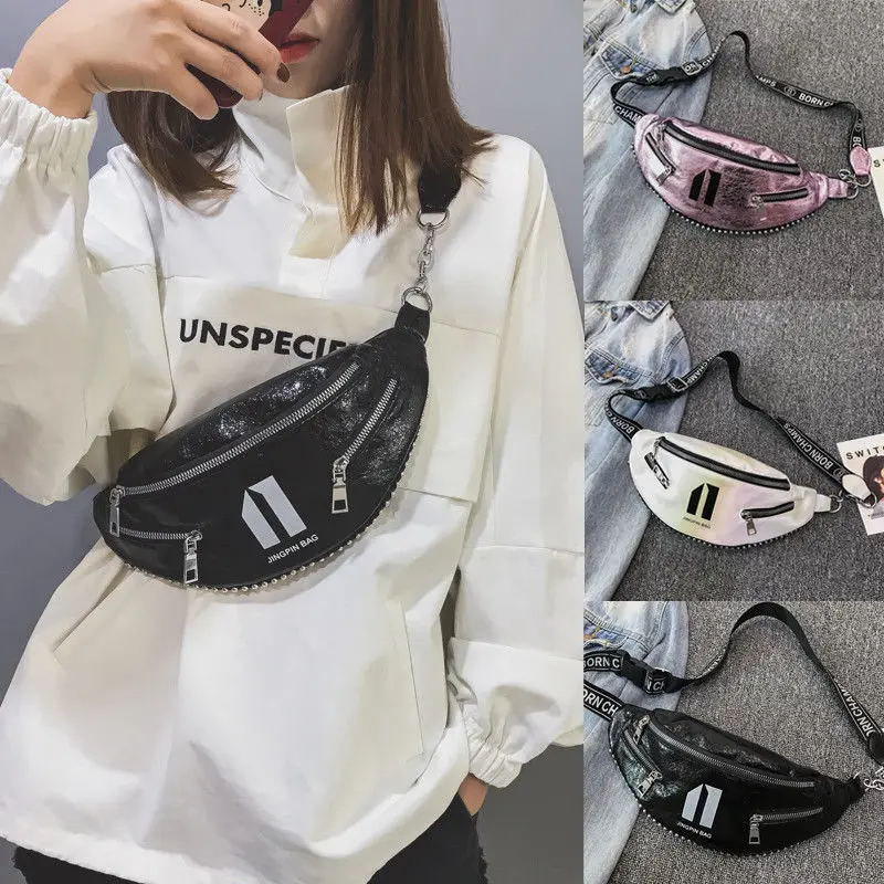 

Brand New Fanny Pack Women Waist Bags Shoulder Chest Bum Purse Rivets Punk Stud Glitter Travel Tote Waist Pack