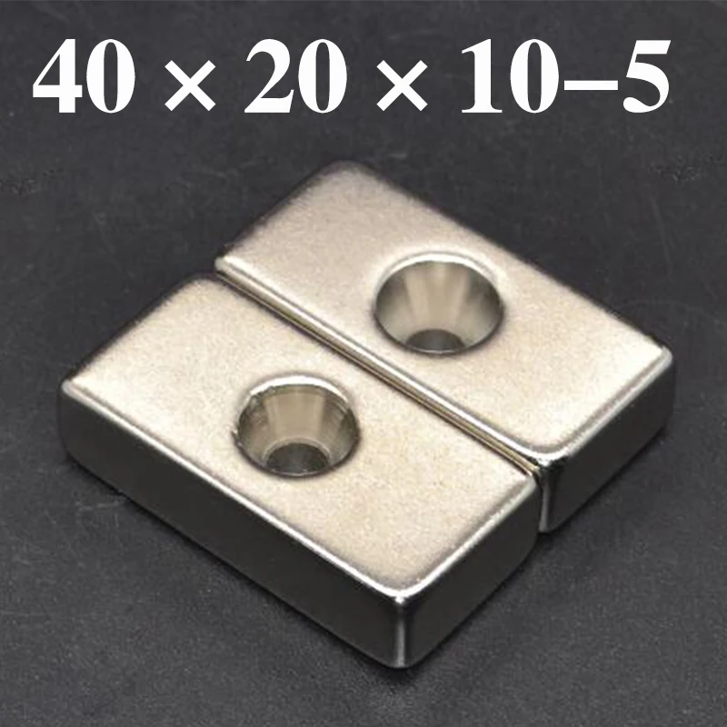 

HYSAMTA 1PCS block 40x20x10 strong powerful neodymium magnets rare earth permanent fasterners with countersunk hole 40*20*10-5