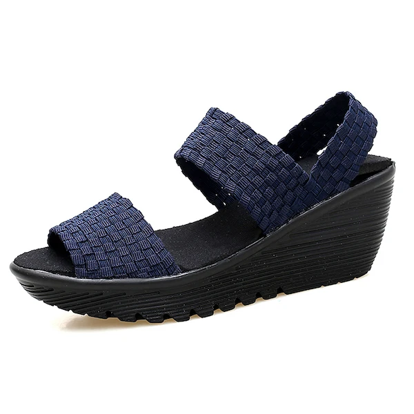 Женская пляжная обувь; сезон весна-лето; женские кроссовки; дышащая обувь на танкетке; уличные сандалии на платформе - Цвет: Тёмно-синий