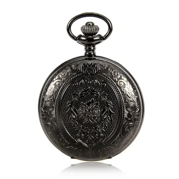 

Antique Style Black Case Men Quartz Movement Pocket Watch Arabic Number Dial w/Chain Luxury Timepiece Relogio De Bolso