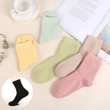 5 шт./лот, женские носки, высокое качество, хлопок, модные стильные носки, мягкие теплые носки, однотонные носки для девушек
