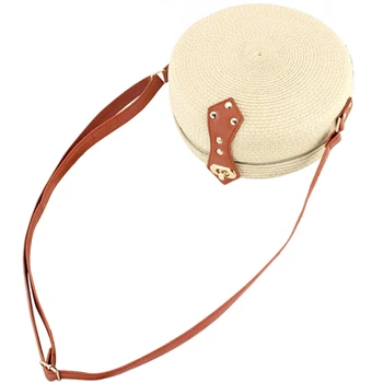 

Women Summer Round Straw Shoulder Bags Rattan Bag Handwoven Beach Crossbody(Beige)