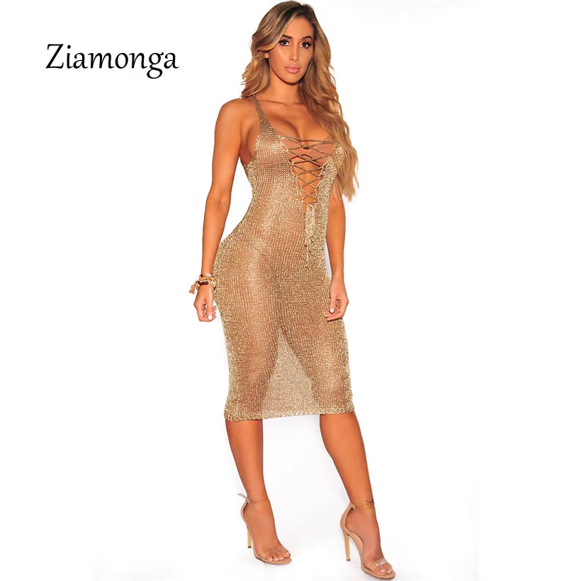 1067 45 De Réductiontunique Sexy à Lacets Ziparmi A Robe De Plage En Crochet Doré Femmes évider Sans Manches V Profond Débardeur Midi Robe Dété