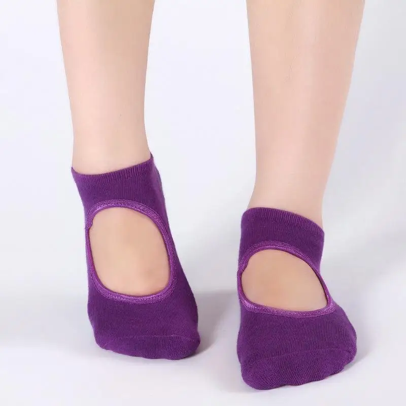 Женские носки для йоги, противоскользящие носки с пятью пальцами, с открытой спиной, силиконовые Нескользящие носки с 5 носками, балетная одежда для фитнеса, хлопковые носки, носки для танцев - Цвет: Фиолетовый
