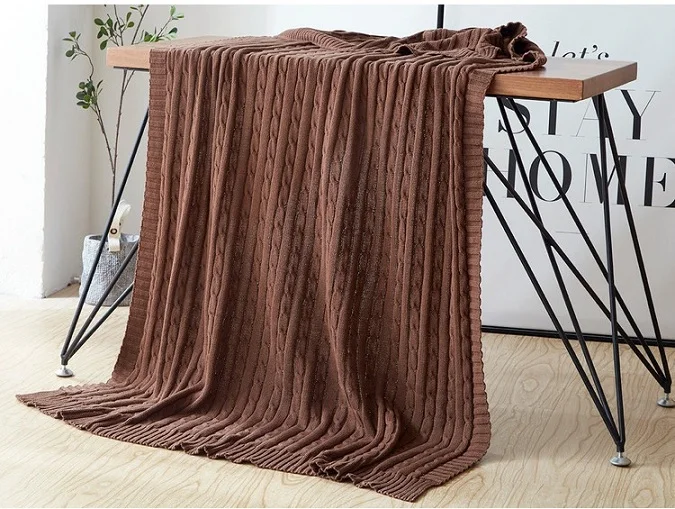 mylb cotton high quality handmade soft knit blanket bed blanket beige, red,brown,blue white, gray, pink knit sofa blanket - Цвет: 11