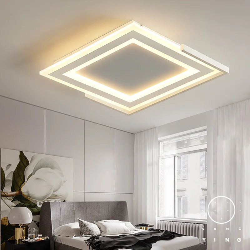 

Square Modern LED Ceiling Lights Iron Acrylic Black White Ceiling Lamp Living Room Bedroom Study Room Balcony Indoor Lighting