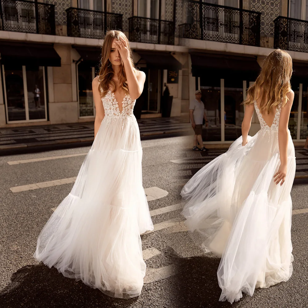 Eigtale vestidos de novia bohemios, estilo Hippie, con tirantes finos, apliques de línea A, Romatic Vintage, 2019|Vestidos de novia| - AliExpress