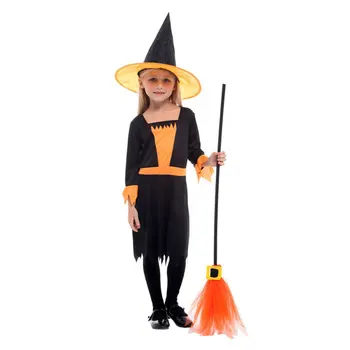 

Lovely Orange Black Little Witch Girl Costume Cosplay for Girls Child Halloween Purim Carnival Party Mardi Gras Fancy Dress