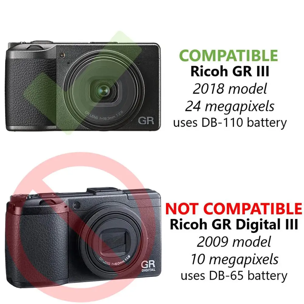 Аккумулятор DSTE 2x DB-110 с зарядным устройством USB для камеры Ricoh GR III, Ricoh WG-6, Ricoh G900, Ricoh G900SE
