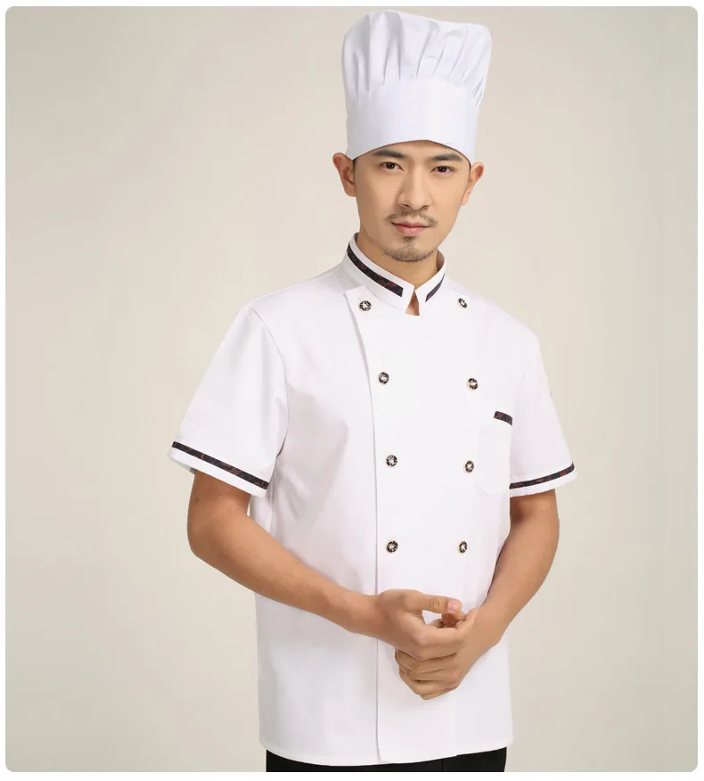 Модная Униформа шеф-повара унисекс, рабочая одежда шеф-повара Кухня с коротким рукавом рабочая одежда услуги повара Белого цвета Позолоченные кнопки