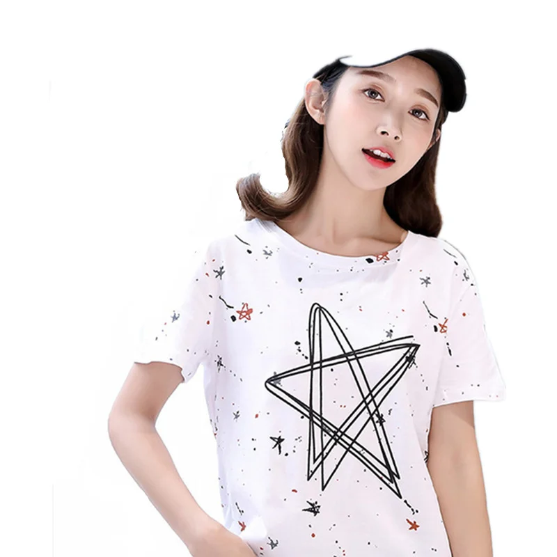 Pentagram Print Simple T shirt Women 2018 Summer Korean