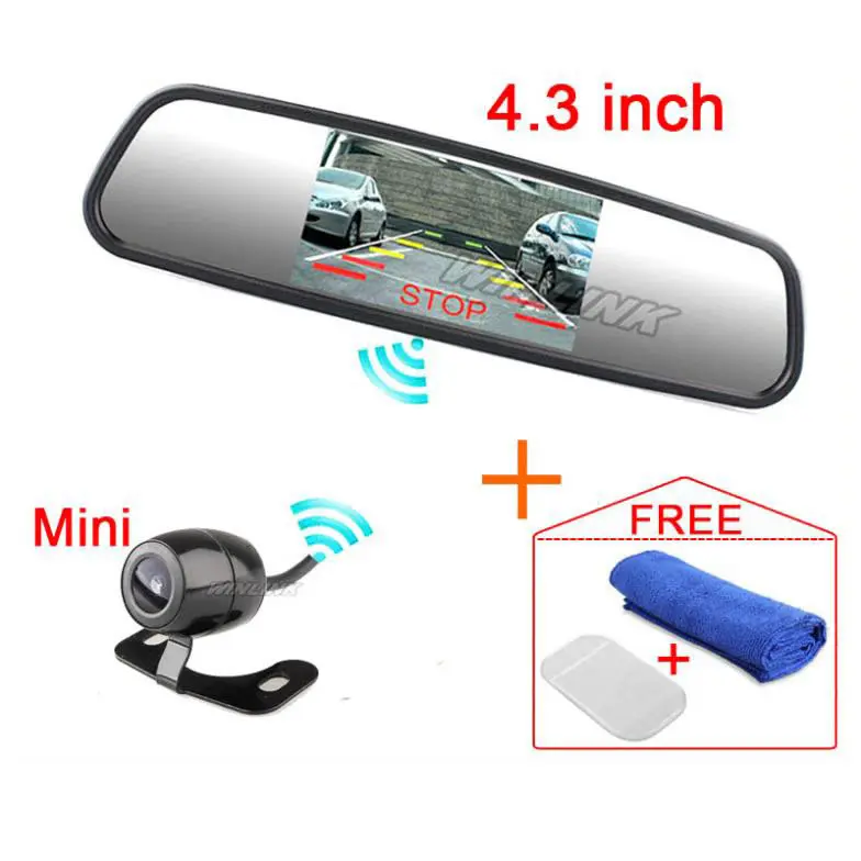 

Free shipping 2.4G Wireless Car RearView Camera kit 4.3" LCD Color Mirror Monitors + Mini Back Up Camera Parking Night Vision