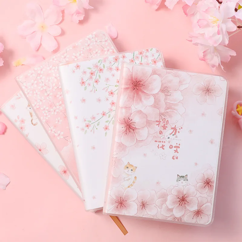 

Coloffice Sakura Rubber Cover Notebook Stationery Small Fresh College Students Thick Korean Creative Simple Notes Diary Random