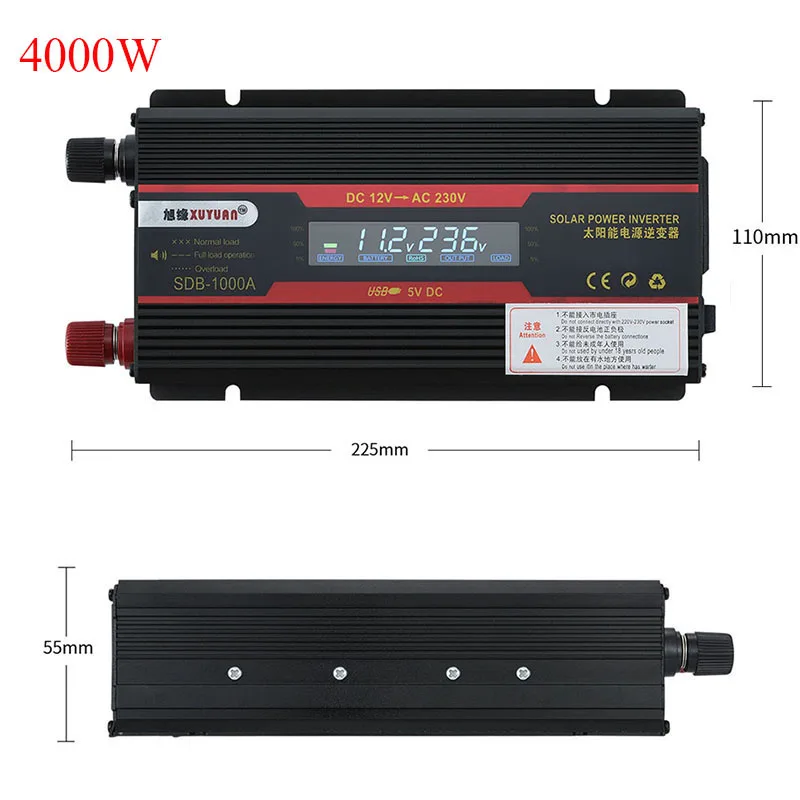 4000 Вт автомобильный Солнечный Инвертор DC12/24 В к AC110V/220 В USB синусоидальный преобразователь цифровой дисплей бытовой кемпинг