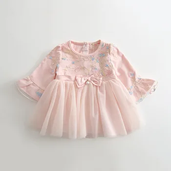 

Baby Dresses Autumn Infant Embroidery Puff Sleeve Baby Girl Dress Princess Party Mesh Dress for Baby Girls Clothing 0-2Y