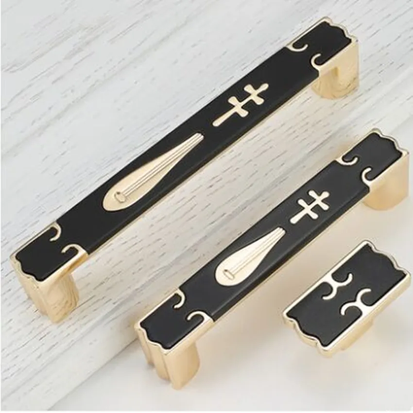 

96mm 128mm modern gold black kitchen cabinet cupboard solid door handle yellow bronze wood grain drawer dresser pull knob 5"