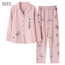 BZEL/хлопковая одежда для сна; пижама с длинными рукавами для женщин; домашняя одежда с рисунком лисы из мультфильма; розовая пижама; Mujer; одежда для сна и отдыха; домашняя одежда; M-3XL