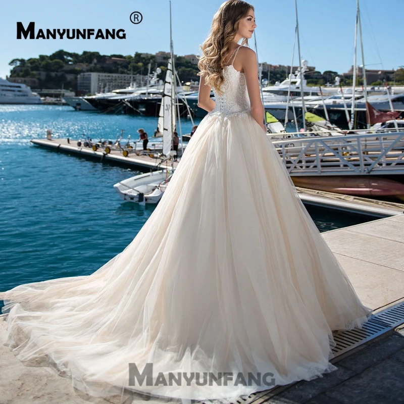 Роскошные свадебные платья на тонких бретелях, сатиновые свадебные платья, украшенные бисером, очаровательное кружевное свадебное платье