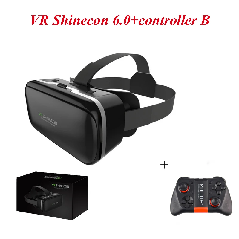 VR Shinecon 6,0 3D очки виртуальной реальности с эффектом погружения картонная VR коробка гарнитура для 4,5-6,0 дюймового смартфона+ контроллер - Цвет: 6.0 box noear B