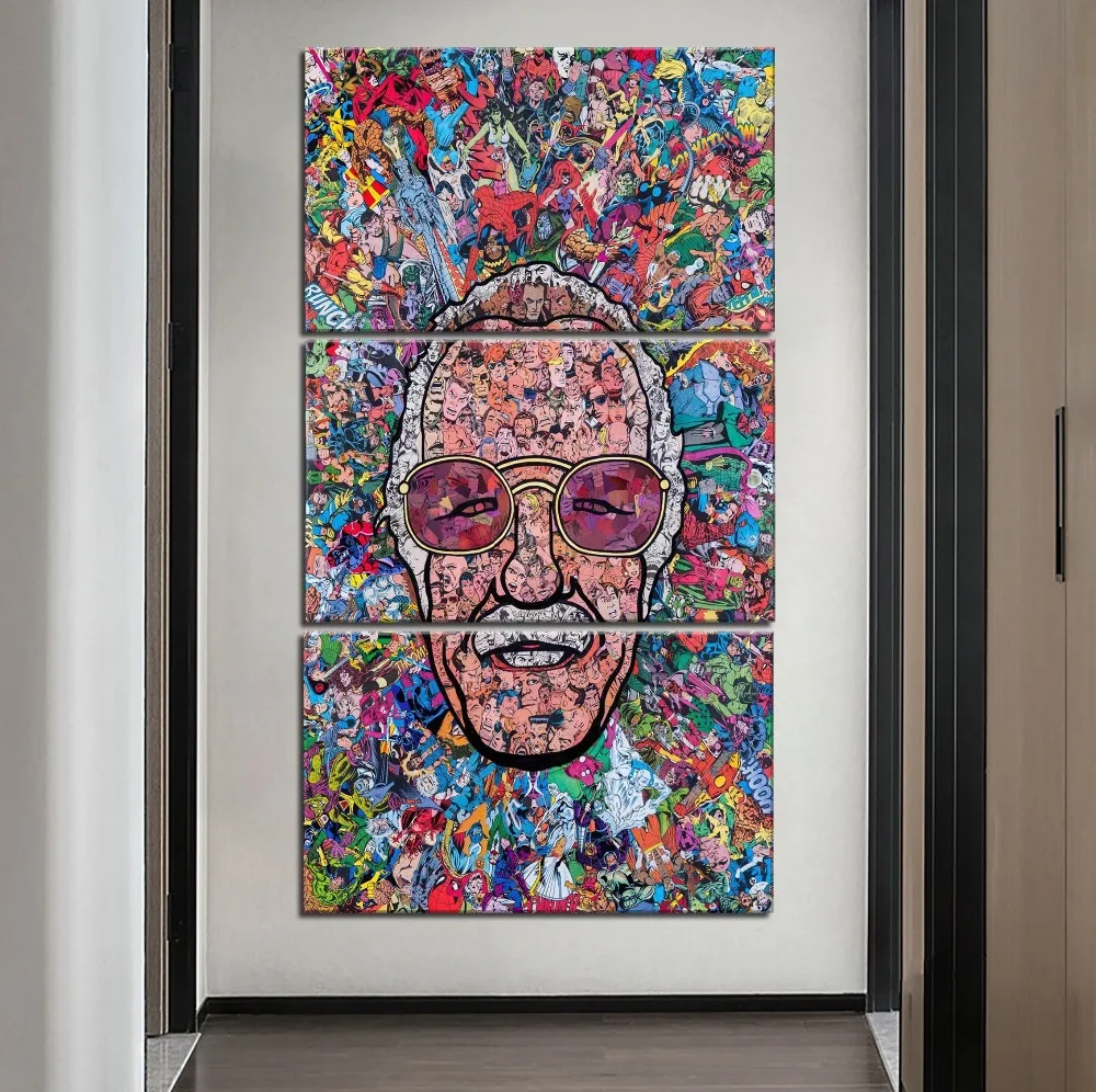 

High Quality Canvas Print 3 Piece Comic Creator Stan Lee Painting Home Decorative Celebrity Poster Modern Artwork Wall Pictures