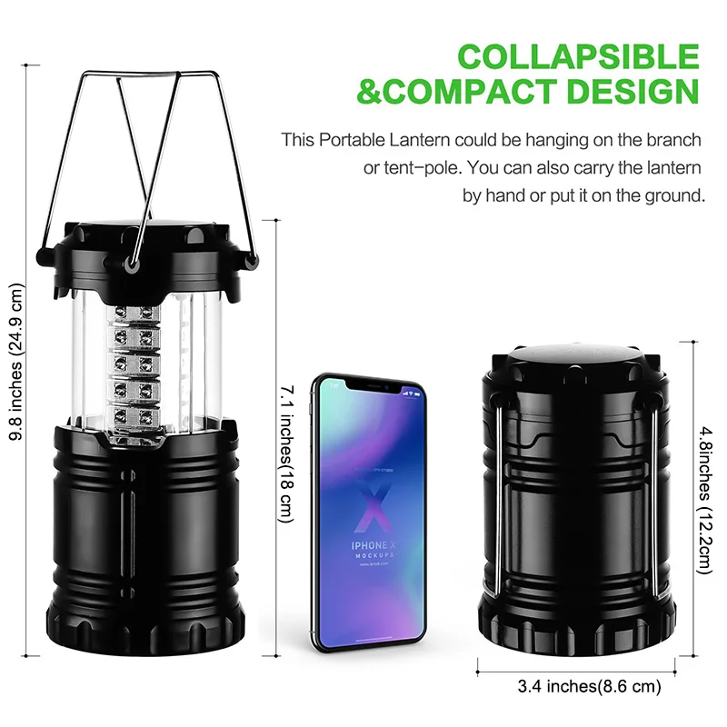 30 LED Camping Lamp Portable Bright Outdoor Emergency Light Collapsible LED Hanging Tent Lantern Waterproof Camping Flashlight