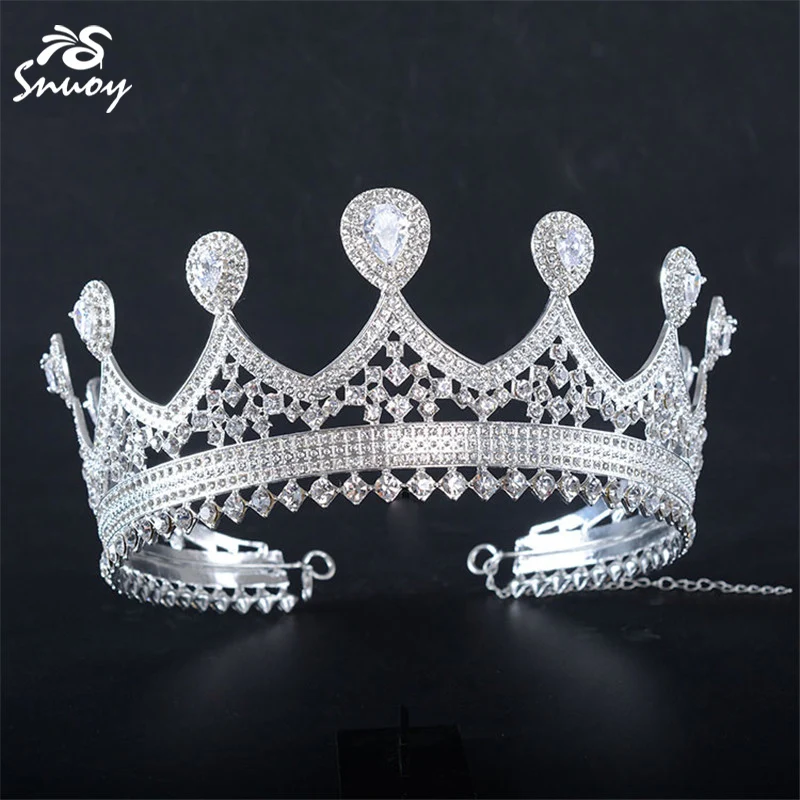 

Snuoy King Crown Tiaras Luxury Silver Adjustable Round Crowns for Men/Women Wedding Hair Accessories Queen Diadem fashion style