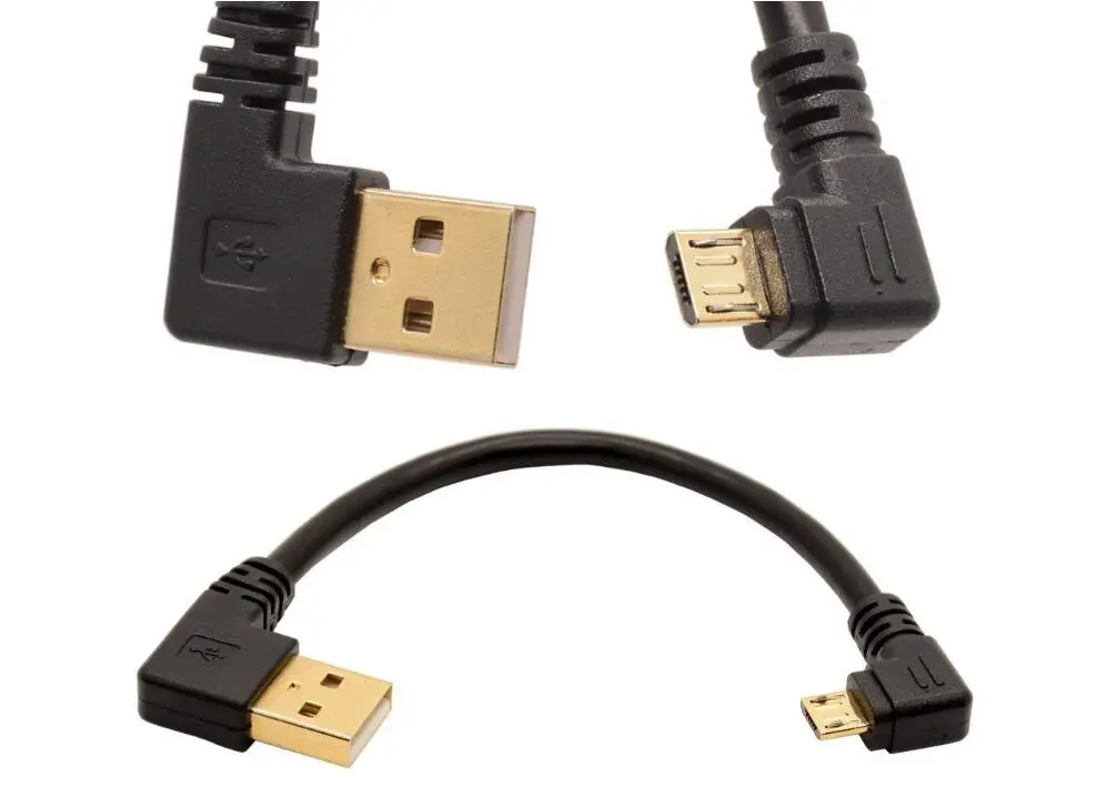 Gold Plated 15cm 90 Degree Usb 2.0 To Micro Usb B Male Cable Gold Plated Right Angle Data Sync