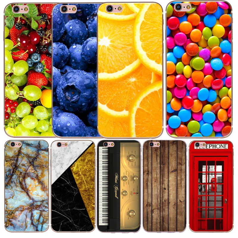 For iPhone 7 8 Case Silicone Fruit Grape Marble Wood Strip