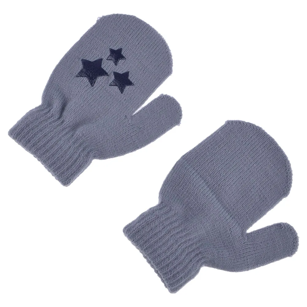 Детские зимние теплые вязаные варежки со звездами и сердечками, утолщенные перчатки для запястья
