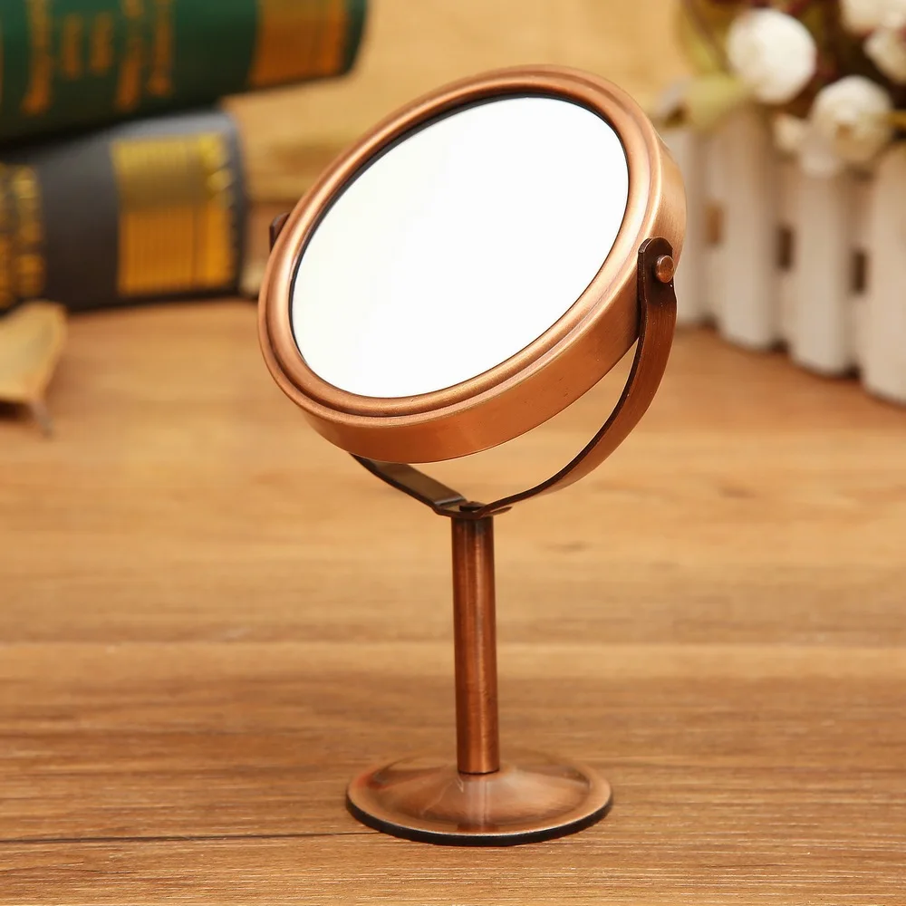 Jollity серебро настольное косметическое зеркало 2-лицевая сторона с зеркальной металлической пряжкой 2X Двусторонняя косметический 1:2 увеличительное Функция Стекло косметическое зеркало - Цвет: Round Red Copper