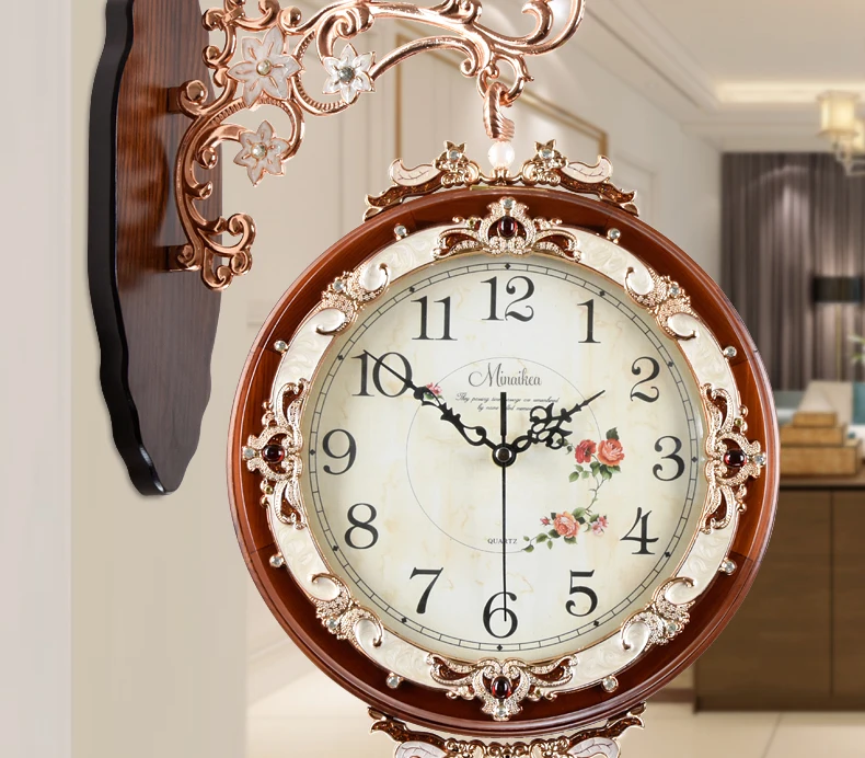 European antique double-sided living room wall clock large mute fashion garden simple creative modern quartz