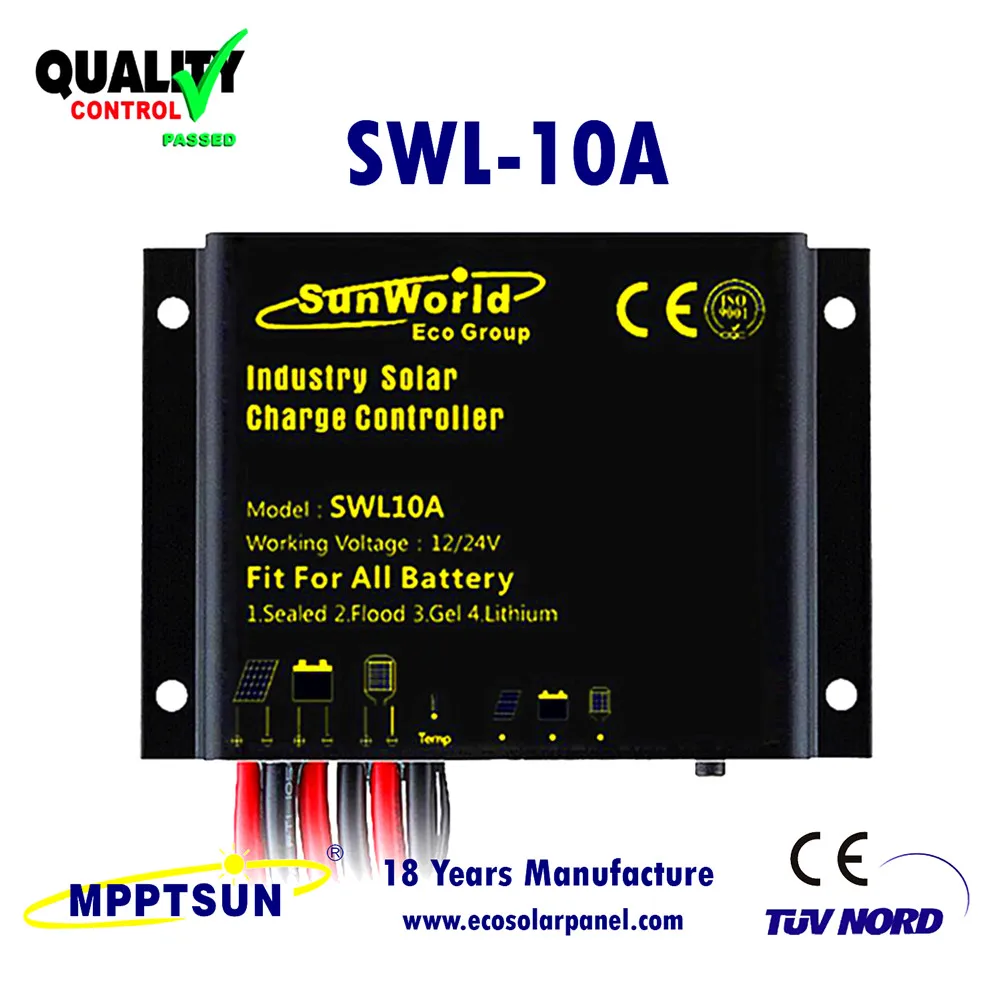 

Lithium Battery 10A12V/24V LED solar charge controller,solar charge regulator, timer and light control,IP68,MPPTSUN Brand